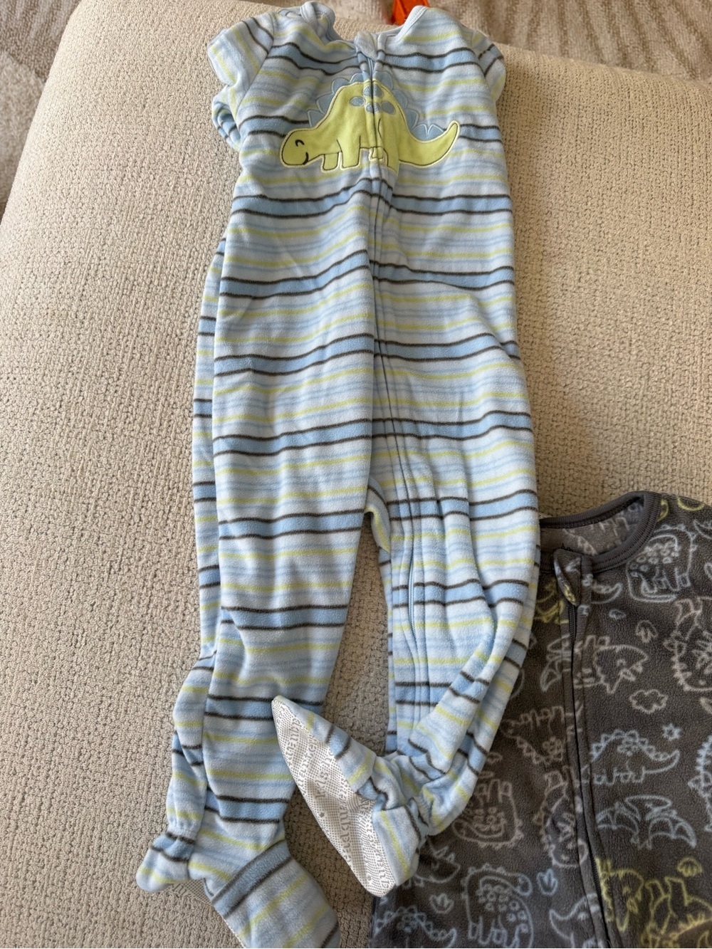 Kids Headquarters Dino Zip-Front footed PJs — Light Blue & Gray - Picture 4 of 6